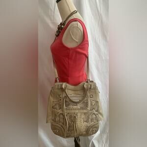 Sam Edelman Snake Embossed Cream Off White Leather Shoulder/Hand Crossbody Bag